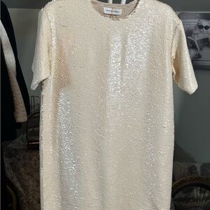 NWOT Frankie Shop Cream Sequin Mini “play with the sequins” Tee Shirt Cut Dress